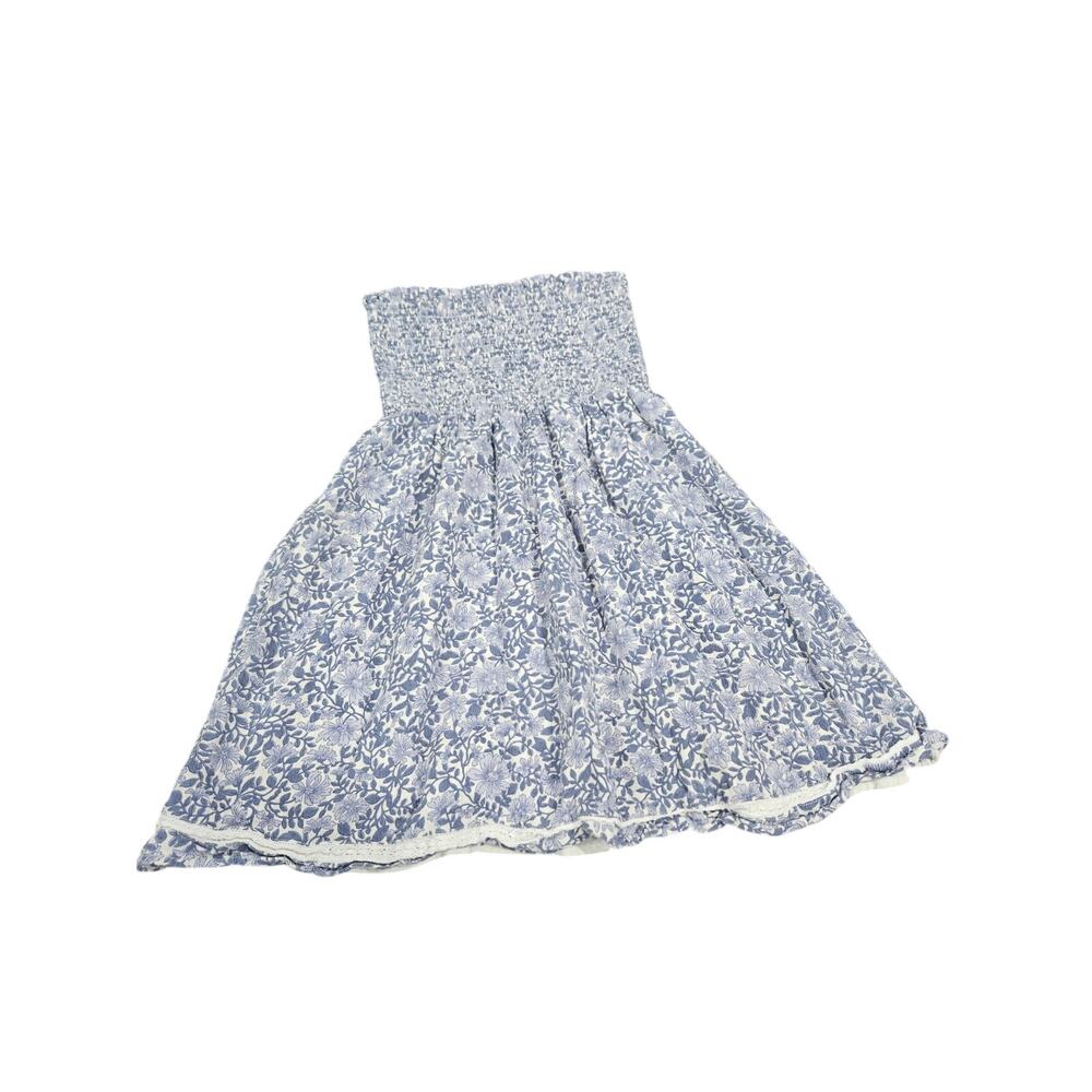American Eagle Floral Smocked Strapless Tube Top Blue White XS